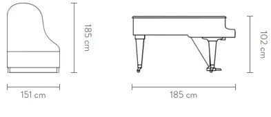 Dimensions of the Grand Piano 185VC