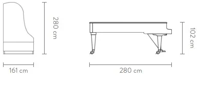 Dimensions of the Concert Grand 280VC